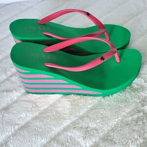 Lauren Ralph Lauren Wedge Flip Flop Sandels Womens Summer Vacation Beach